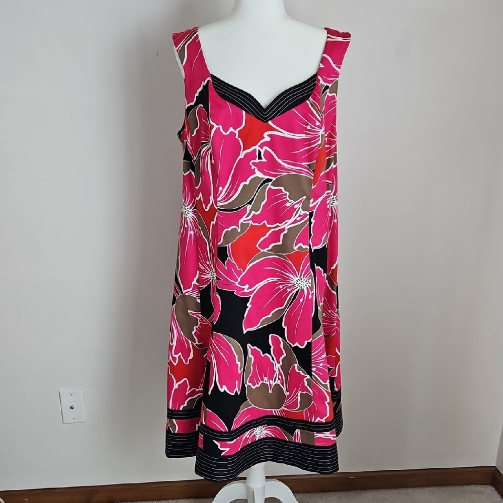 Jones NY SZ 16W Tropical Floral Midi Dress Sweetheart Neck Cruisewesr Vacation